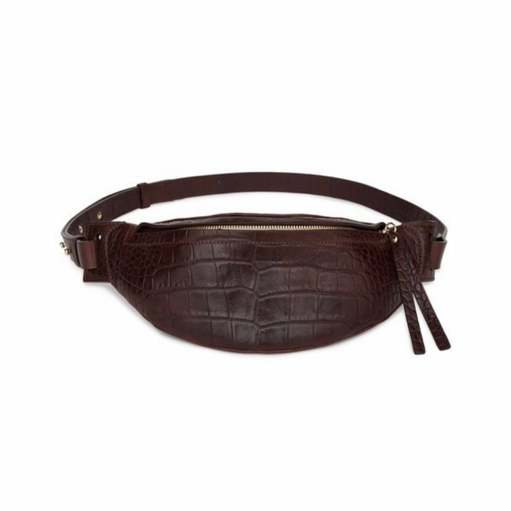 Nanushka Crocodile Embossed Brown Belt Bag